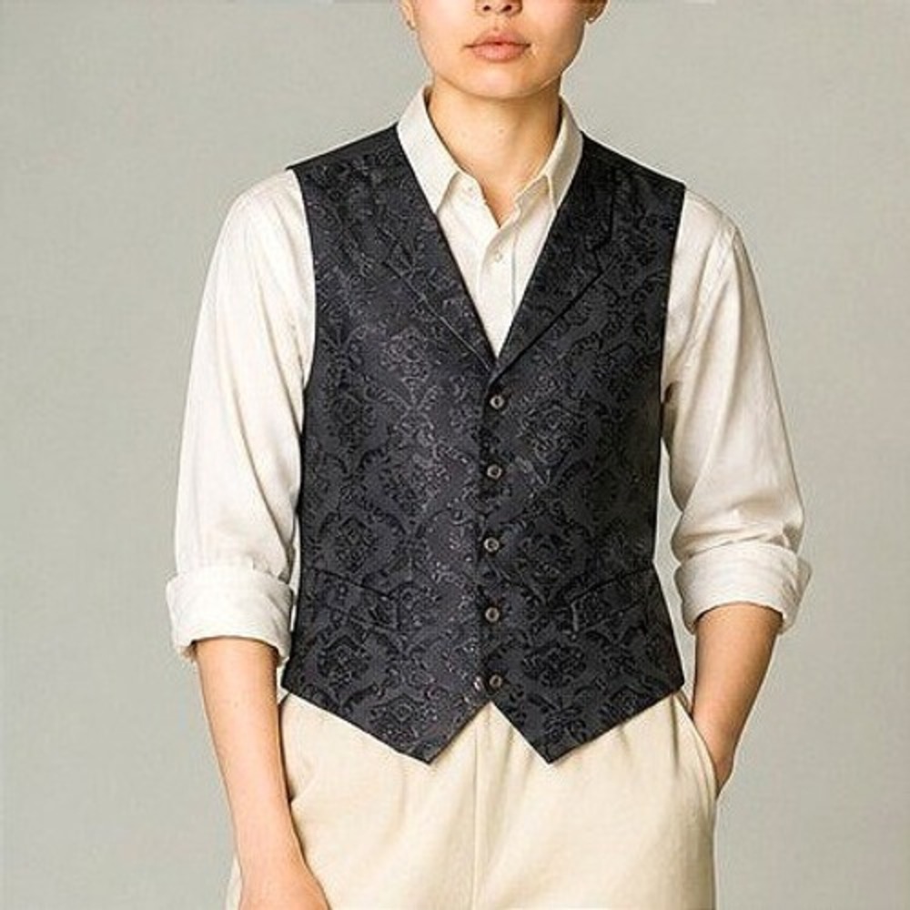 Frontier Classics Mens Black Damask Brocade Vest Notched Lapel Western Large
